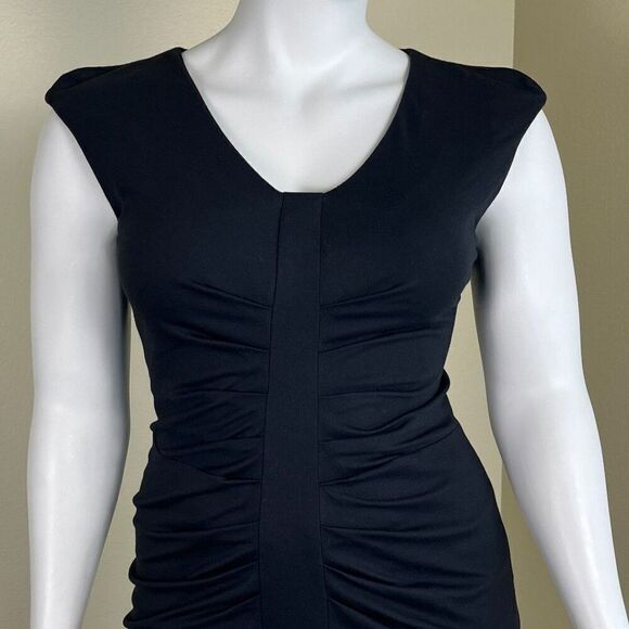 Iris Setlakwe Women's Size 10 Black Ruched Cap Sleeves Bodycon Sheath Dress - Picture 4 of 16